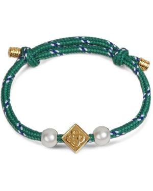 CASABLANCA Logo-Plaque Faux-Pearl Bracelet - Green