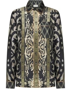 Pierre Louis Mascia Baroque-Print Silk Shirt - Black