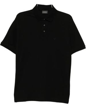 Emporio Armani Logo-Embroidered Cotton Polo Shirt - Black