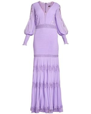 Tadashi Shoji Maxi Nyssa Bishop Lace-Trimmed Pleated Dress - Purple