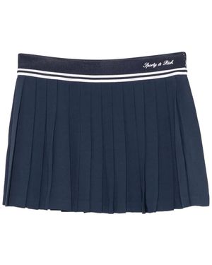 Sporty & Rich Abigail Logo-Embroidered Pleated Skirt - Blue