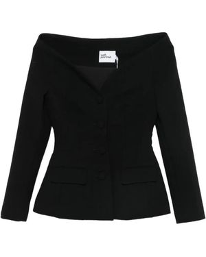 Self-Portrait Off-Shoulder Button-Up Jacket - Black