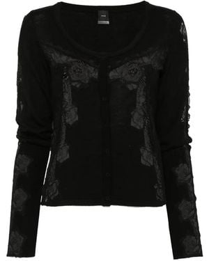 Pinko Lace-Panelled Button-Up Sweater - Black