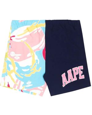 Aape By A Bathing Ape Aape Head Logo Paneled Shorts - Blue