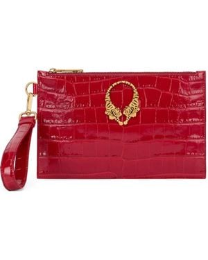 Roberto Cavalli Roar Leather Clutch Bag - Red
