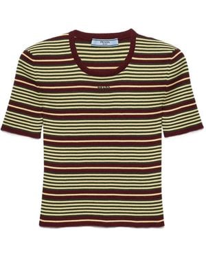 Prada Short-Sleeved Striped Cotton Jumper - Green