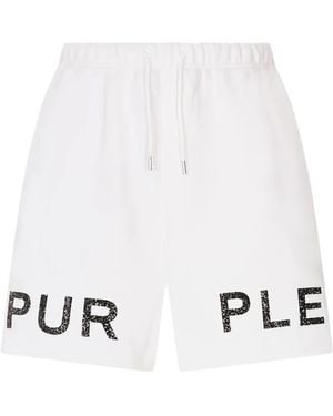 Purple Brand Crystal-Embellished Logo-Print Shorts - White