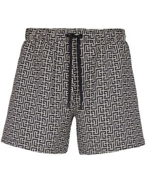 Balmain Badeshorts Mit Pb Labyrinth-Print - Grau