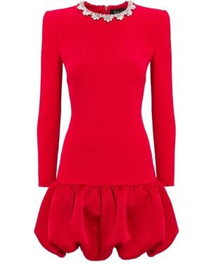 Jenny Packham Puff Embellished-Neck Mini Dress - Red