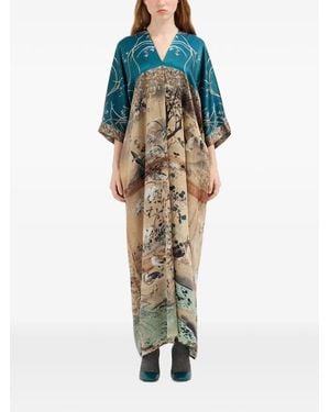 Pierre Louis Mascia Landscape-Print Silk Maxi Dress - Blue