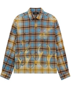 Amiri Ma Quad Gebleichtes Flanellhemd - Blau