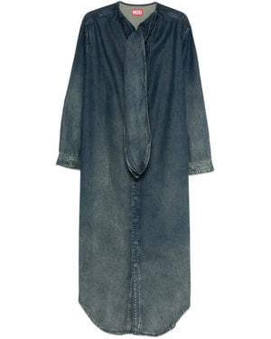 DIESEL Tie-neck denim maxi dress - Azul