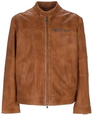 Peuterey Zipped Leather Jacket - Brown