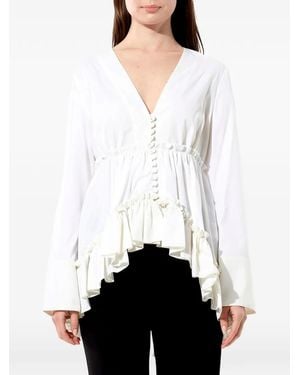 Balenciaga Ruffled V-Neck Top - White