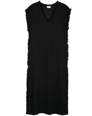 P.A.R.O.S.H. Frayed Linen Midi Dress - Black