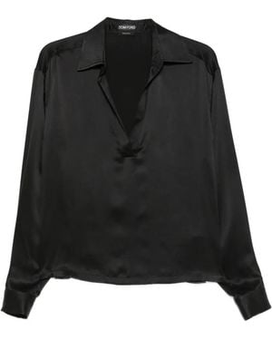 Tom Ford Poloshirt Aus Seidensatin - Schwarz