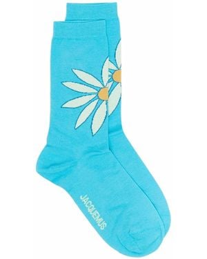 Jacquemus Floral-Pattern Socks - Blue