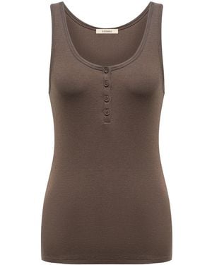 12 STOREEZ Henley Rib-Knit Tank Top - Brown
