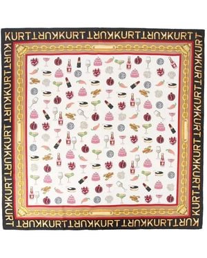 Kurt Geiger Graphic-Print Logo-Border Scarf - White