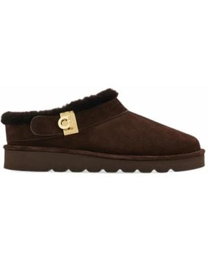 Ferragamo Merino Lined Chunky Mules - Brown