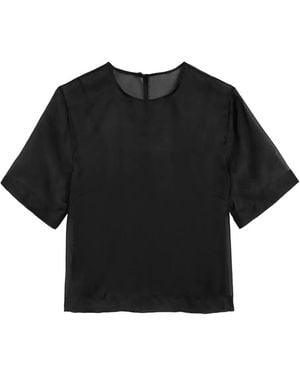 Ami Paris Silk Short Sleeves Sheer With Undertop Top - Black