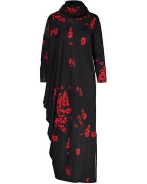 Tessitura Body Couture Asymmetric Hooded Maxi Dress - Red