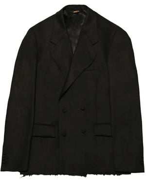 Paura Cassel Frayed Double-Breasted Blazer - Black