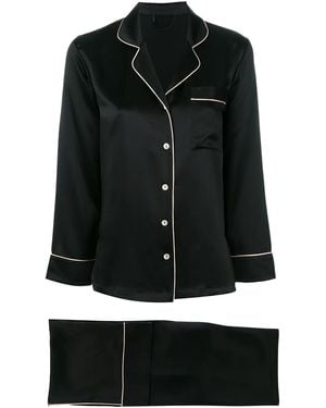Fleur Of England Signature Piped Silk-satin Pyjamas - Black