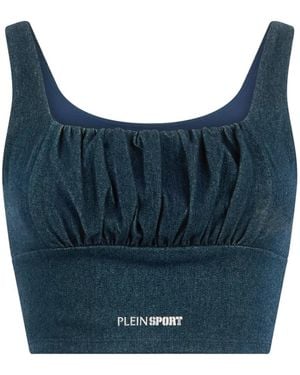Philipp Plein Gathered Denim Top - Blue