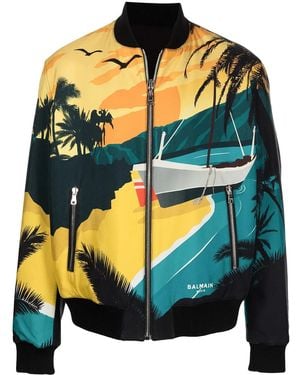 Balmain Reversible Tropical Print Bomber Jacket - Grey