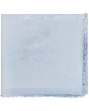 Ferragamo Floral-Jacquard Frayed-Edge Scarf - Blue
