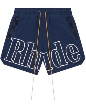 Rhude Logo-Print Drawstring Shorts - Blue