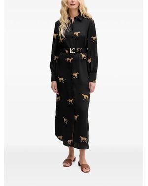 Lola Casademunt Cheetah-Print Belted Shirt Midi Dress - Black