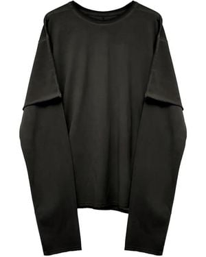 SAN263-1 Layered-Sleeve Embroidered T-Shirt - Black