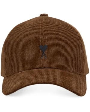 Ami Paris Gorra De Pana De Algodón Con Logo Ami De Coeur - Marrón