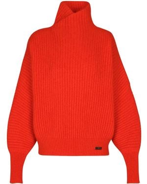 Balmain Maglione A Collo Alto A Coste - Rosso