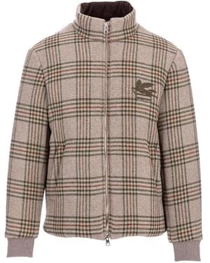 Etro Logo-Embroidered Checked Jacket - Brown