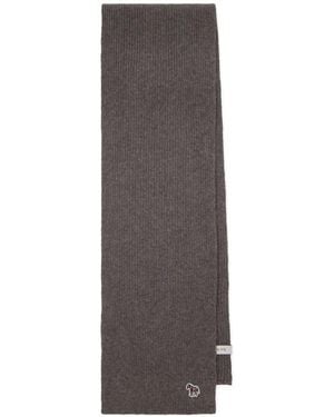 Paul Smith Ribbed Zebra-Patch Scarf - Grey
