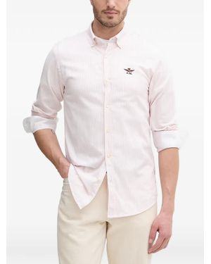 Aeronautica Militare Vertical-Stripe Logo-Embroidered Shirt - White