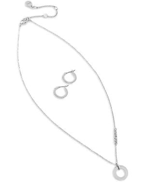 DKNY Circle-Pendant Necklace And Earrings Set - White