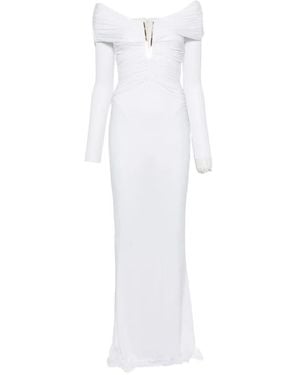 Elisabetta Franchi Off-The-Shoulder Ruched Maxi Dress - White