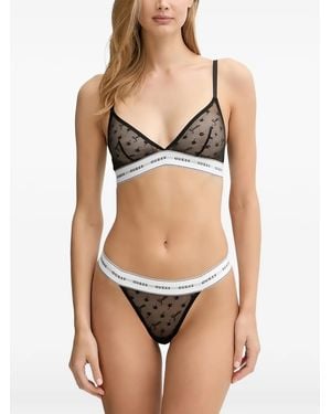 Guess Logo-Print Mesh Bra - Black