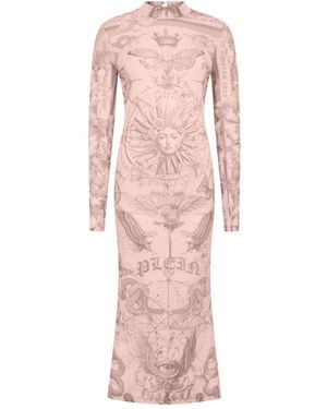 Philipp Plein Tulle Maxi Dress Open Back Butterfly Tattoo - Pink