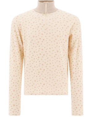 Kapital Floral-Pattern Half-Zip Sweater - White