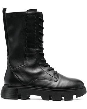 Geox Vilde Leather Combat Boots - Black