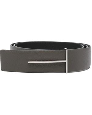 Tom Ford Bewerkte Leren Riem Met T-Logo - Grijs