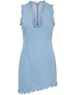 Ferragamo Mini Dress With Frayed Edges - Blue