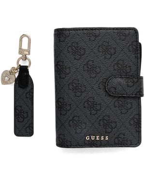 Guess Logo-Pattern Passport Case - Black