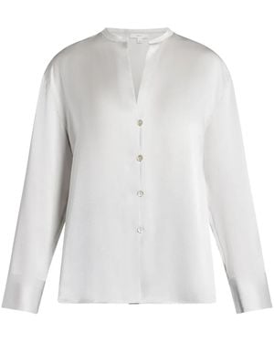 Vince Band-Collar Silk Blouse - White