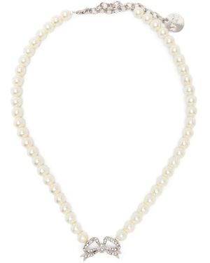 N°21 Crystal-Embellished Bow-Pendant Necklace - White